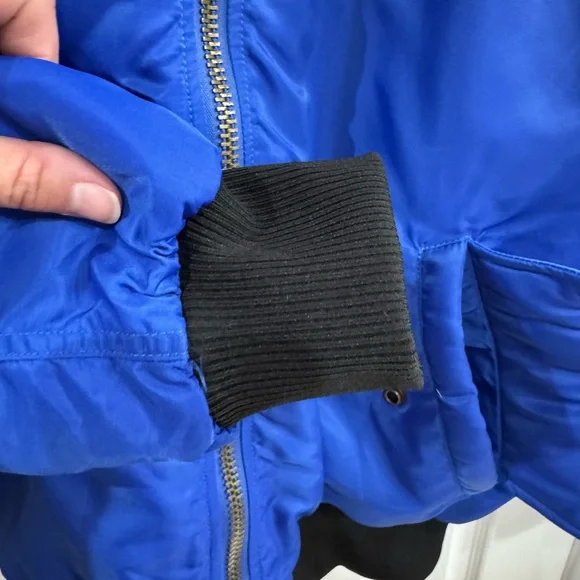 Blue Bomber Jacket with Faux Fur Trim